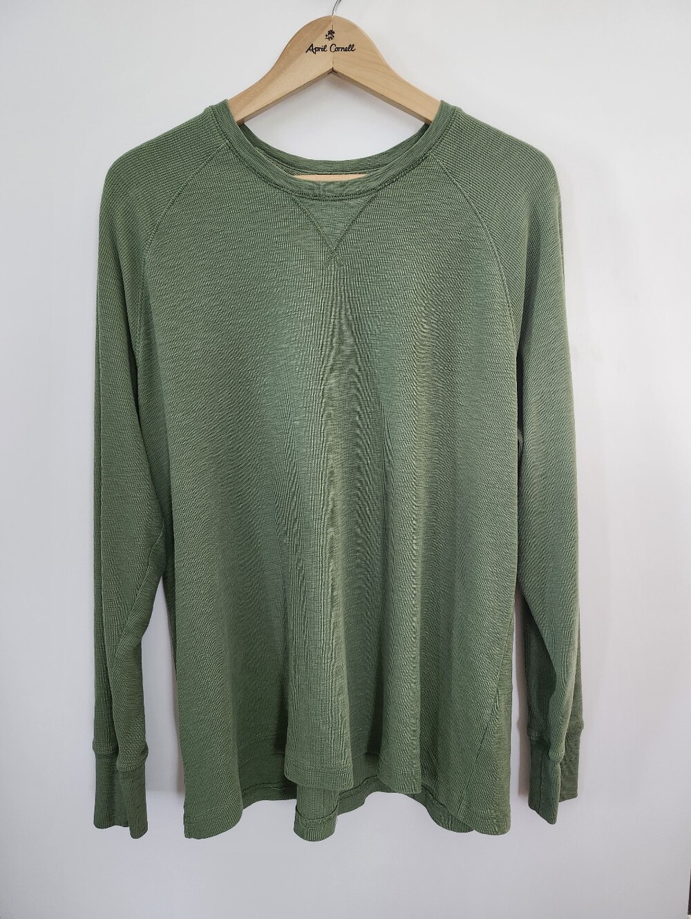 L.L.BEAN Mens Size XL Waffle Knit Thermal Long Sleeve Shirt Olive Green Gorpcore